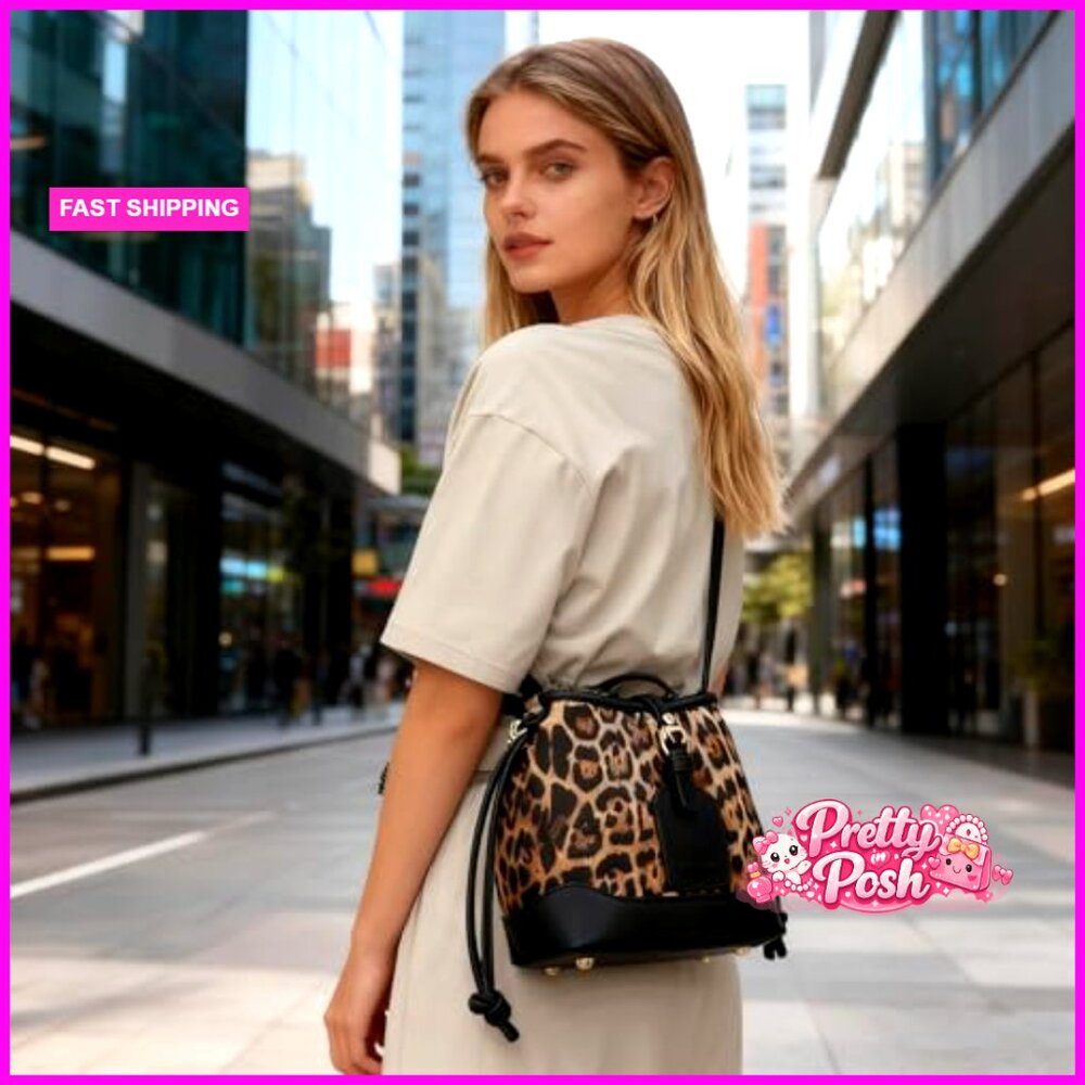 Small Pu Leather Drawstring Crossbody Bucket Bag … - image 3